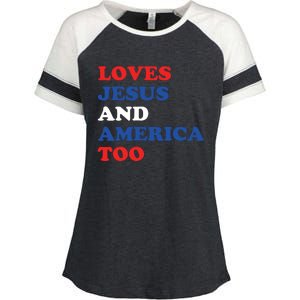 Loves Jesus And America Too 4th Of July Enza Ladies Jersey Colorblock Tee