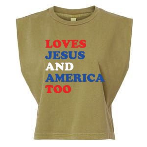 Loves Jesus And America Too 4th Of July Garment-Dyed Women's Muscle Tee