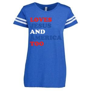 Loves Jesus And America Too 4th Of July Enza Ladies Jersey Football T-Shirt