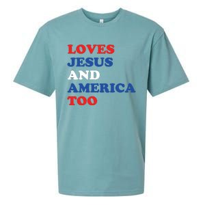 Loves Jesus And America Too 4th Of July Sueded Cloud Jersey T-Shirt