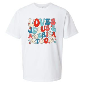 Loves Jesus and America Too Groovy 4th of July God Christian Sueded Cloud Jersey T-Shirt