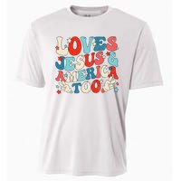 Loves Jesus and America Too Groovy 4th of July God Christian Cooling Performance Crew T-Shirt