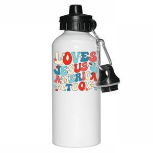 Loves Jesus and America Too Groovy 4th of July God Christian Aluminum Water Bottle