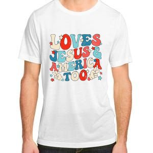 Loves Jesus and America Too Groovy 4th of July God Christian Adult ChromaSoft Performance T-Shirt