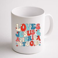 Loves Jesus and America Too Groovy 4th of July God Christian Coffee Mug