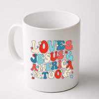 Loves Jesus and America Too Groovy 4th of July God Christian Coffee Mug