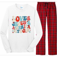 Loves Jesus and America Too Groovy 4th of July God Christian Long Sleeve Pajama Set