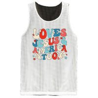 Loves Jesus and America Too Groovy 4th of July God Christian Mesh Reversible Basketball Jersey Tank