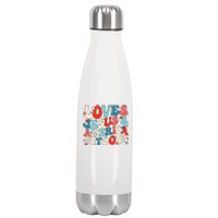 Loves Jesus and America Too Groovy 4th of July God Christian Stainless Steel Insulated Water Bottle