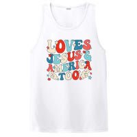 Loves Jesus and America Too Groovy 4th of July God Christian PosiCharge Competitor Tank