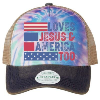 Loves Jesus & America Too Christ 4th Of July American Flag Legacy Tie Dye Trucker Hat