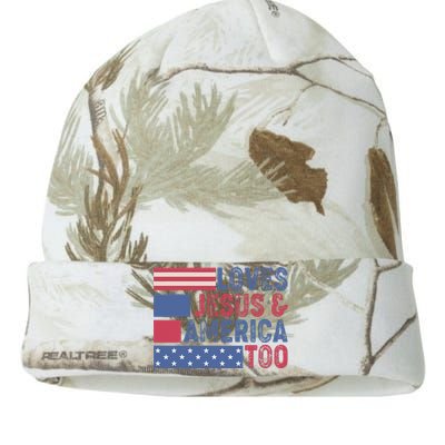 Loves Jesus & America Too Christ 4th Of July American Flag Kati Licensed 12" Camo Beanie