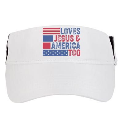 Loves Jesus & America Too Christ 4th Of July American Flag Adult Drive Performance Visor