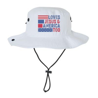 Loves Jesus & America Too Christ 4th Of July American Flag Legacy Cool Fit Booney Bucket Hat