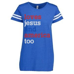 Loves Jesus And America Too 4th Of July Enza Ladies Jersey Football T-Shirt