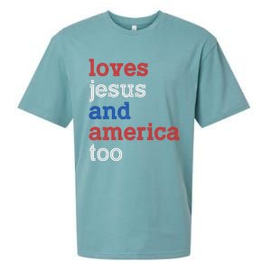 Loves Jesus And America Too 4th Of July Sueded Cloud Jersey T-Shirt