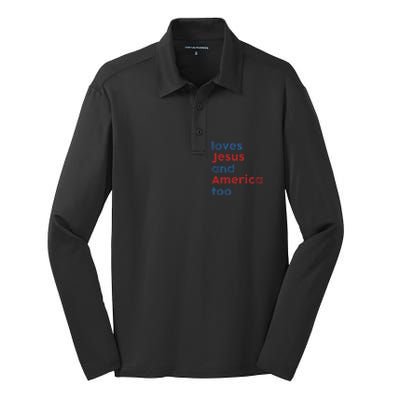 Loves Jesus And America Too 4th of July Proud Wo Silk Touch Performance Long Sleeve Polo