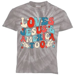 Loves Jesus and America Too Groovy 4th of July God Christian Kids Tie-Dye T-Shirt