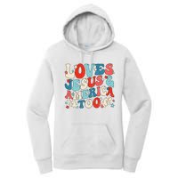 Loves Jesus and America Too Groovy 4th of July God Christian Women's Pullover Hoodie