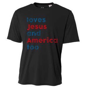 Loves Jesus And America Too Patriotic Proud Cooling Performance Crew T-Shirt