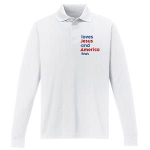 Loves Jesus and America Too Performance Long Sleeve Polo