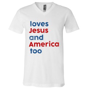 Loves Jesus and America Too V-Neck T-Shirt