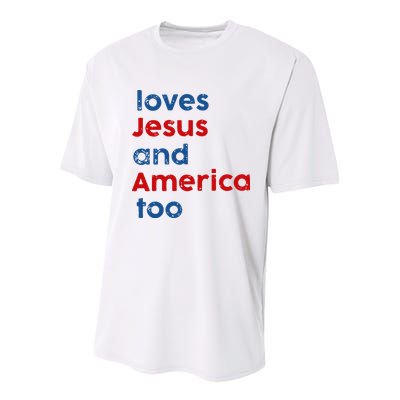 Loves Jesus and America Too Youth Performance Sprint T-Shirt
