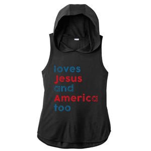 Loves Jesus And America Too Patriotic  Proud Ladies PosiCharge Tri-Blend Wicking Draft Hoodie Tank