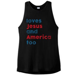 Loves Jesus And America Too Patriotic  Proud Ladies PosiCharge Tri-Blend Wicking Tank