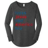 Loves Jesus And America Too Patriotic  Proud Women's Perfect Tri Tunic Long Sleeve Shirt