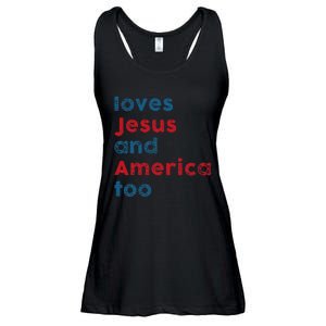 Loves Jesus And America Too Patriotic  Proud Ladies Essential Flowy Tank