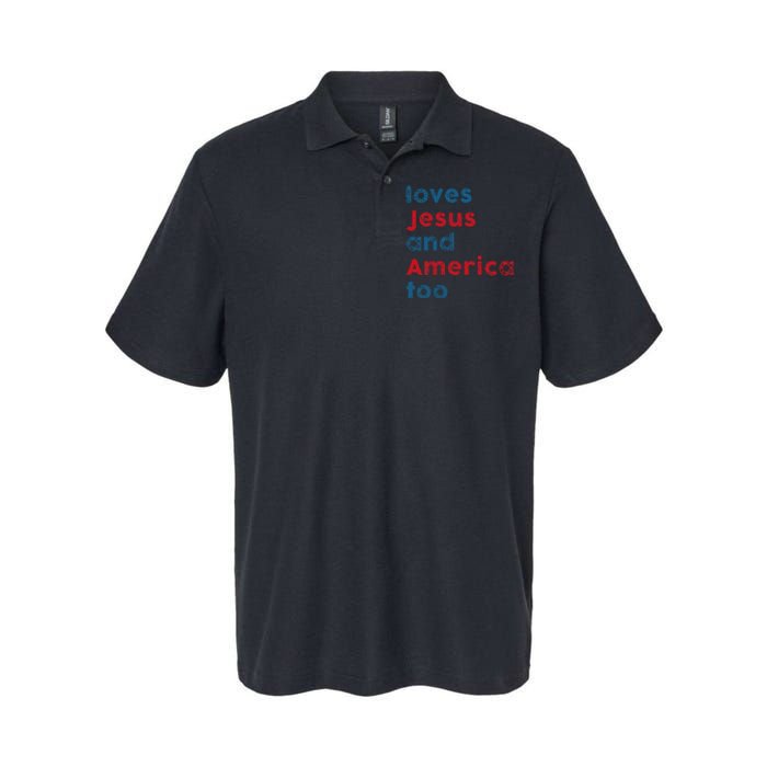 Loves Jesus And America Too Patriotic  Proud Softstyle Adult Sport Polo