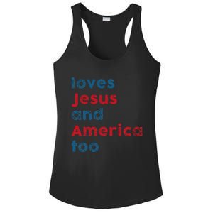 Loves Jesus And America Too Patriotic  Proud Ladies PosiCharge Competitor Racerback Tank