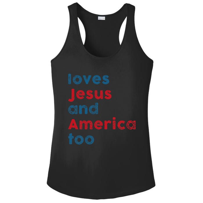 Loves Jesus And America Too Patriotic  Proud Ladies PosiCharge Competitor Racerback Tank