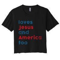 Loves Jesus And America Too Patriotic  Proud Women's Crop Top Tee