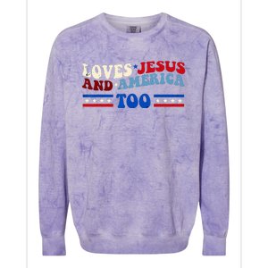 Loves Jesus And America Too Patriotic 4th of july christian Colorblast Crewneck Sweatshirt