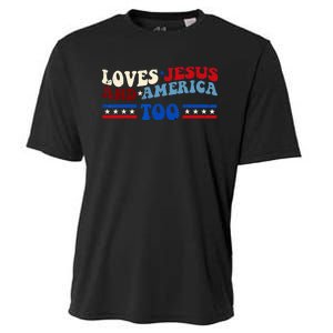 Loves Jesus And America Too Patriotic 4th of july christian Cooling Performance Crew T-Shirt