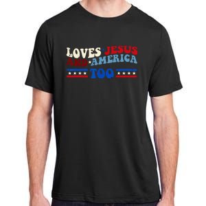 Loves Jesus And America Too Patriotic 4th of july christian Adult ChromaSoft Performance T-Shirt