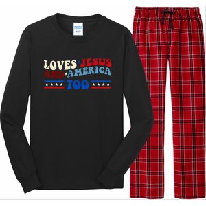 Loves Jesus And America Too Patriotic 4th of july christian Long Sleeve Pajama Set