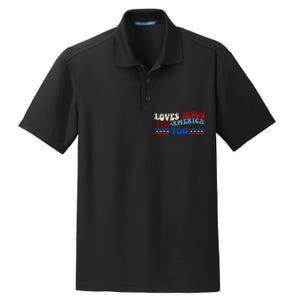 Loves Jesus And America Too Patriotic 4th of july christian Dry Zone Grid Polo