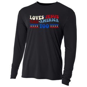 Loves Jesus And America Too Patriotic 4th of july christian Cooling Performance Long Sleeve Crew