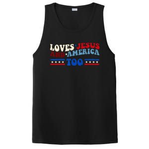 Loves Jesus And America Too Patriotic 4th of july christian PosiCharge Competitor Tank