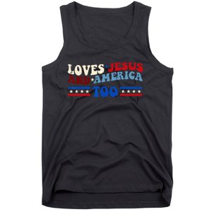 Loves Jesus And America Too Patriotic 4th of july christian Tank Top