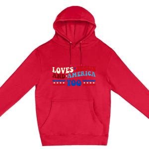 Loves Jesus And America Too Patriotic 4th of july christian Premium Pullover Hoodie