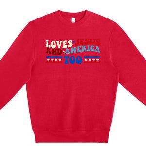 Loves Jesus And America Too Patriotic 4th of july christian Premium Crewneck Sweatshirt