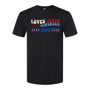 Loves Jesus And America Too Patriotic 4th of july christian Softstyle CVC T-Shirt