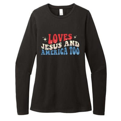 Loves Jesus And America Too God Christian Groovy 4th Of July Womens CVC Long Sleeve Shirt