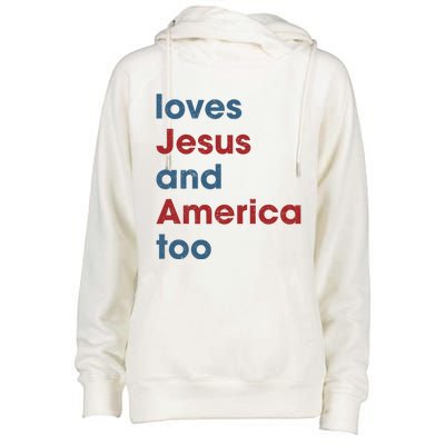 Loves Jesus And America Too Christian Patriot Womens Funnel Neck Pullover Hood