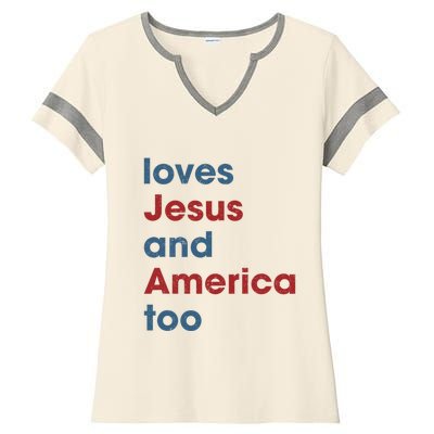 Loves Jesus And America Too Christian Patriot Ladies Halftime Notch Neck Tee