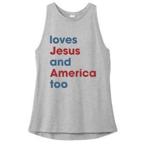 Loves Jesus And America Too Christian Patriot Ladies PosiCharge Tri-Blend Wicking Tank